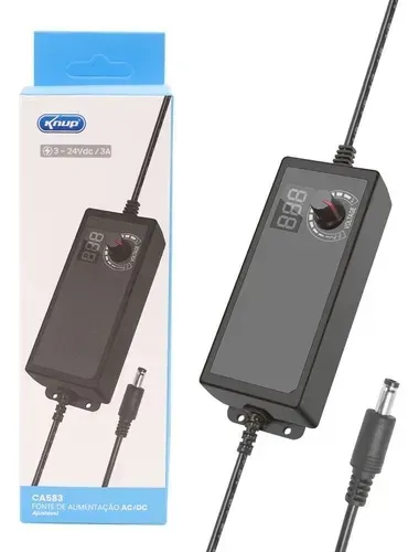 fonte regulável digital 3a saída ajustável de 3v a 24v knup kp-ca583