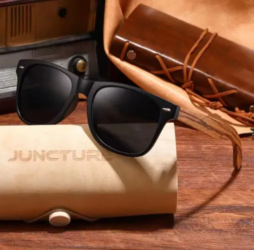 Oculos de Sol Casual Com Armação De Madeira Proteção UVA UVB com Case e Lentes Polarizadas