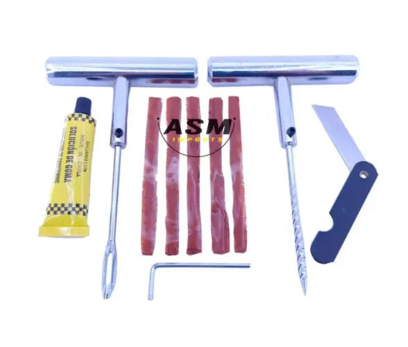 Kit Remendo metal Ferro Profissional para Pneu Sem Câmara +5 Reparos Refis