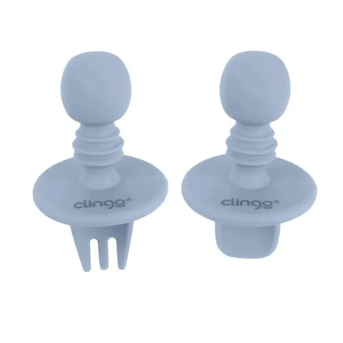 Talheres de Silicone para Bebês Clingo - Azul