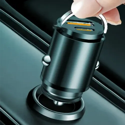 Mini Carregador Veicular Carregador Portatil Adaptador Usb C Cinza