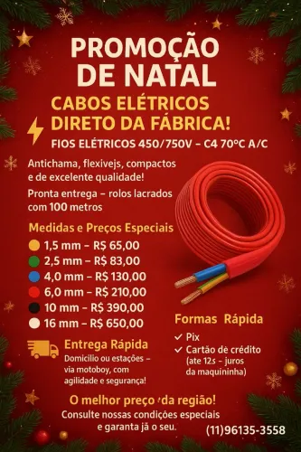 Promoção de Natal cabos elétricos flexível antichamas