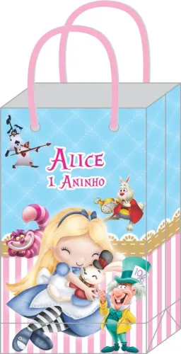 20 Sacolinha Personalizada 16x9,5x4cm Alice no Pais das Maravilhas