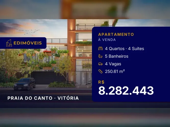 Incrível Apartamento com 4 Suítes na Praia do Canto, Vitória
