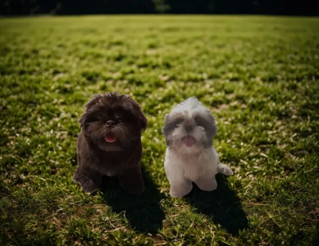 Shih Tzu marron fêmea branco com marrom macho