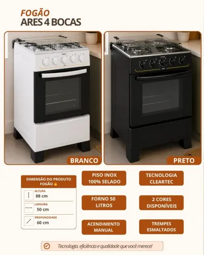 Fogão 4 bocas acendimento manual