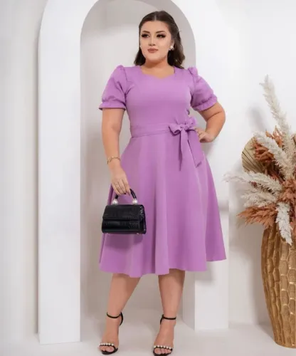 Vestido mídi evangelico tamanho GG. Com manga e cinto do mesmo tecido. 