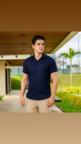 Camisa social manga curta linho AZUL Marinho
