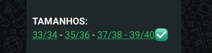 Tamanhos disponíveis 33/34 ao 39)40