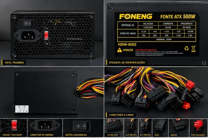 Fonte ATX FONENG 500W ? Modelo HDW-0002