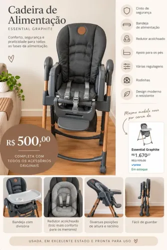 ? CADEIRA DE ALIMENTAÇÃO ESSENTIAL GRAPHITE | R$ 500,00