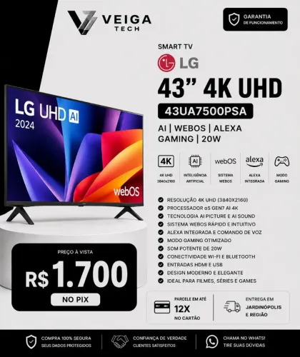 Smart TV LG 43 4k UHD 43UA7500PSA Ai Webos Alexa Gaming 20W