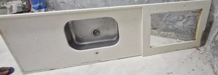 Pia para cozinha com bancada para cooktop 4 bocas