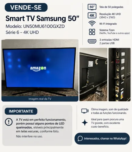Smart TV Samsung 50 4K UHD - Série 6 - Funcionando