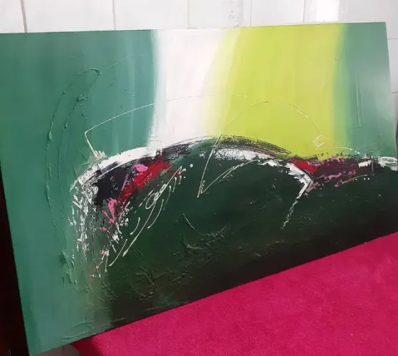 Quadro Abstrato do Artista Takeo Sawada Óleo Sobre Tela 120x70 cm Troca em Celular 128gb