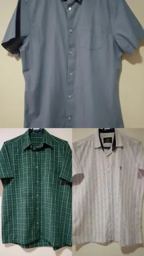 3 camisas de botão, 3 por 80 reais.