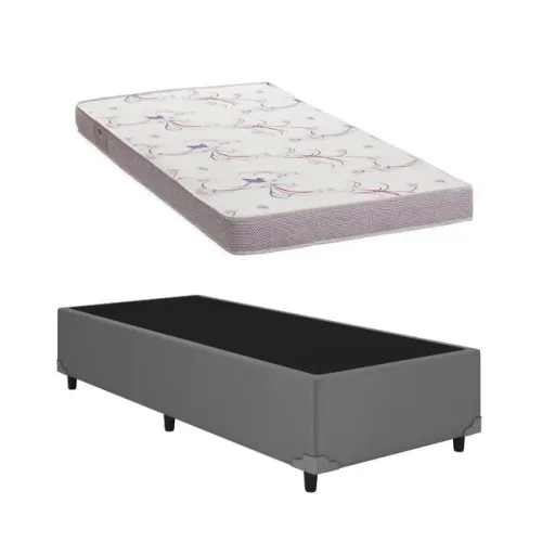Cama Box Solteiro Corino cinza Colchão D20 Dream Soft 88x188 - Ortobom