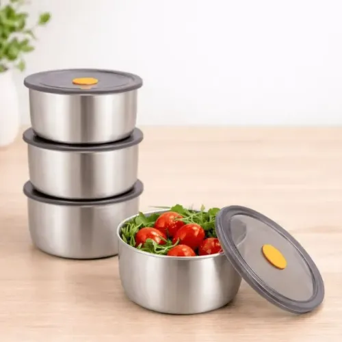 Conjunto 4 Potes Herméticos Redondo Marmita Inox - 450ml