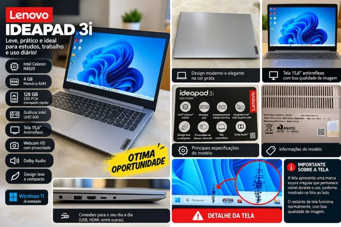 Notebook Lenovo IdeaPad 3i + Carregador Original + Capa