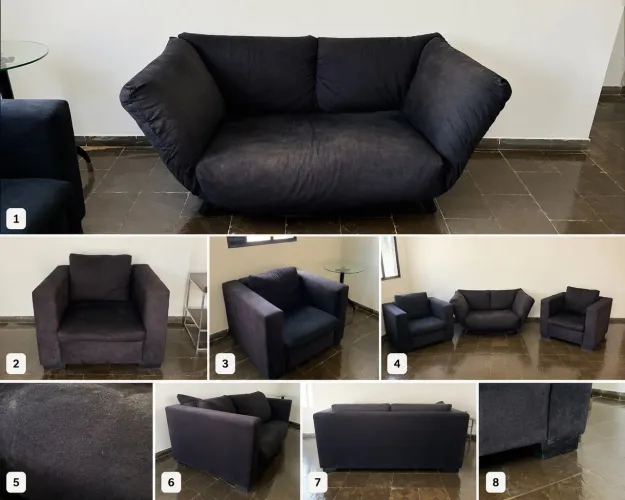 Sofá 2 lugares + 2 poltronas pretas - Estrutura firme