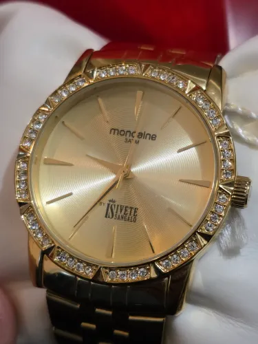 Relógio Mondaine original modelo Ivete Sangalo dourado com pedras completo na caixa