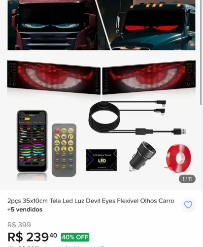 Tela led luz devil eyes flexível olhos 