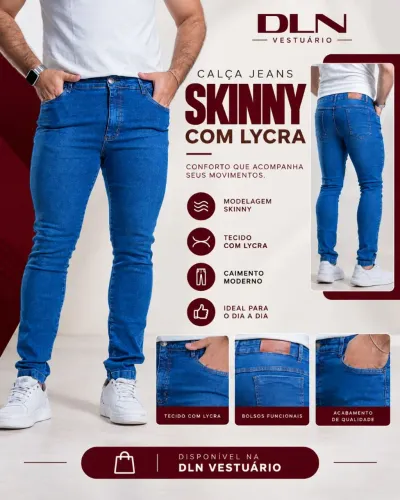 Calça jeans skinny c/ lycra