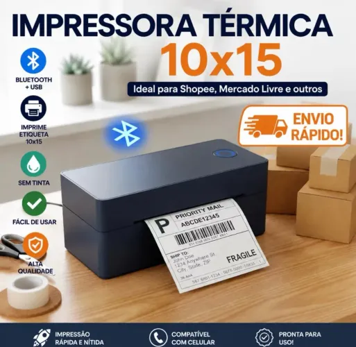 Impressora Termica de Etiquetas 100x15 Bluetooth 4x6