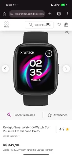 Relógio SmartWatch X-Watch com Pulseira em Silicone Preto