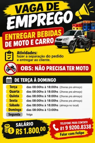 Vaga de emprego para entregador