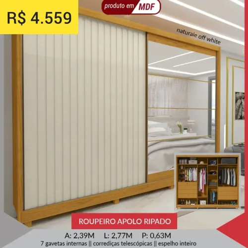 Guarda roupa casal com espelho ripado
