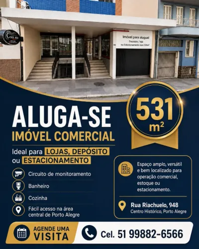 ALUGO IMÓVEL COMERCIAL NO CENTRO HISTÓRICO DE PORTO ALEGRE COM ESTACIONAMENTO NO LOCAL.