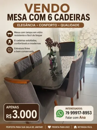 Vende-se mesa com 6 cadeiras 