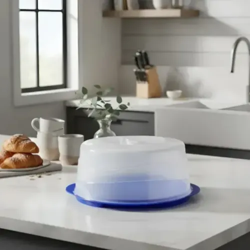 Porta Bolo Bandeja Boleira Pães Doces Plástico Resistente AZUL
