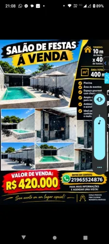 Salão de festas com área interna luxo