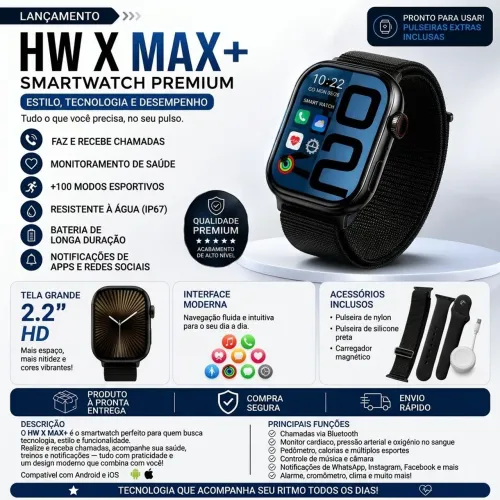 Relógio Inteligente HW X MAX+ Premium