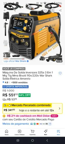 Máquina de solda inversora 325A, MiG Tig MMA, Bivolt 110 e 220, Nova