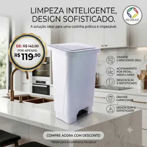 Lixeira Plástica Retangular com Pedal 50 lts