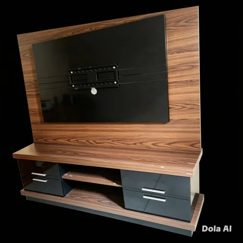 Painel para TV com rack e design moderno (cores Tabaco/Preto)