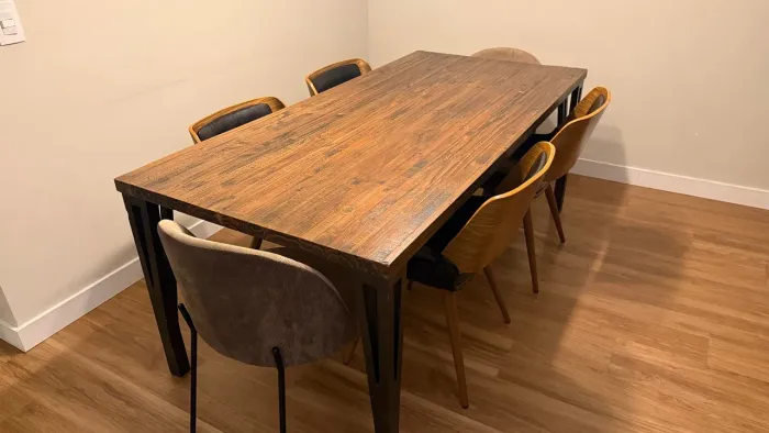 Mesa de Jantar 6 Lugares + 6 Cadeiras | Estilo Industrial / Madeira