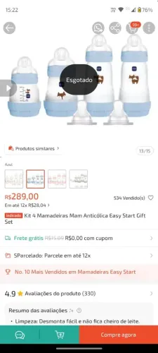 KIT MAMADEIRA COM 4, EASY START ANTICOLICA