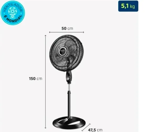 Ventilador de Coluna 40cm Turbo Mondial Preto/Prata 140W 6 Pás VT-40C-NB 220volts