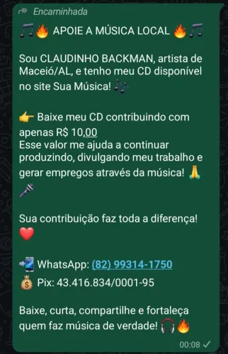 SOU CLAUDINHO BACKMAN BAIXE O MEU CD NO SITE SUA MÚSICA APENAS R$:10,00 
