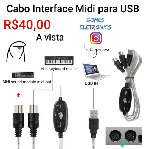 Cabo Midi Pinos Adaptador Interface Usb Conversor Audio Gravação (Loja Fisica)