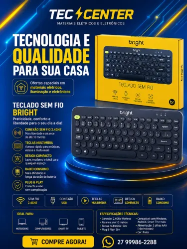 Teclado Sem Fio Bright Alcance Fio De 10 M