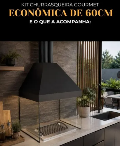 Kit Churrasqueira Gourmet 60cm Completa com Coifa e Vidros