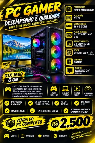 ? PC GAMER COMPLETO + MONITOR AMSUNG 20" ? RYZEN 5 + GTX 1660