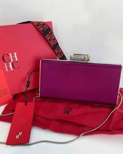 Carolina Herrera Scala Insignia Clutch in Raspberry
