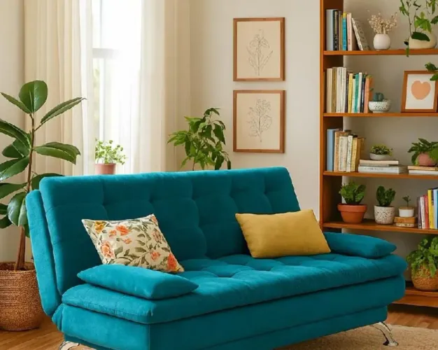 Sofá-Cama Casal 3 Lugares Premium A2 Suede Azul Turquesa