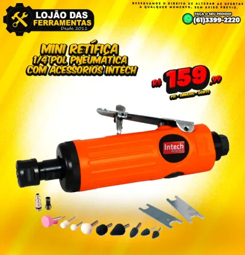 Mini Retífica 1/4 Pol Pneumática Com Acessórios Intech